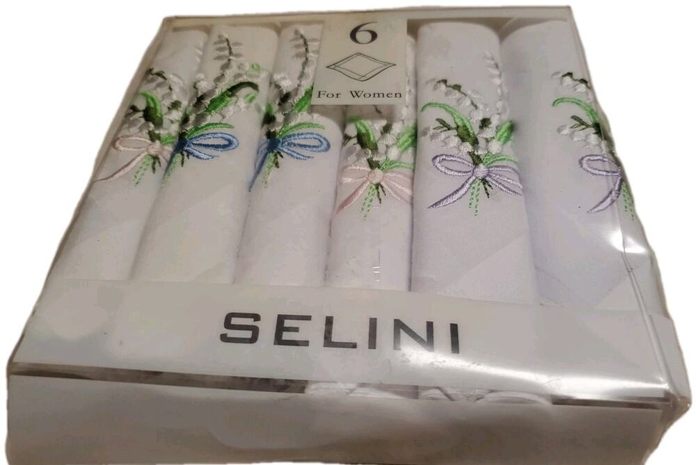 Selini Floral Cotton Handkerchief Set Pack of 6 Women’s Printed Hankies NWT